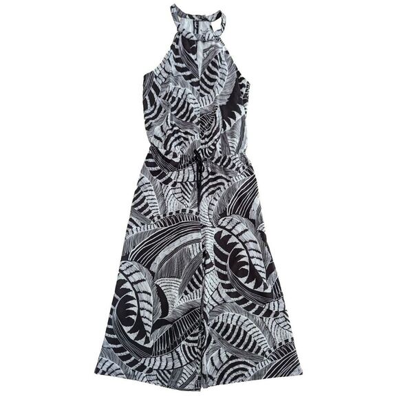 Athleta Halter Jumpsuit Wide Leg Keyhole Black White‎ Print Size 0 - Picture 1 of 9